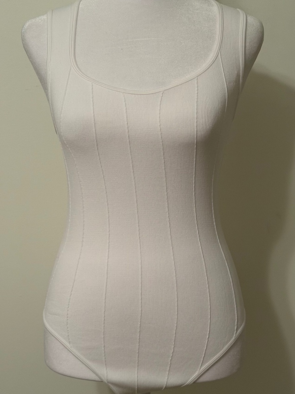 Zara White Ribbed Seamed Tank Bodysuit (Size M-L)